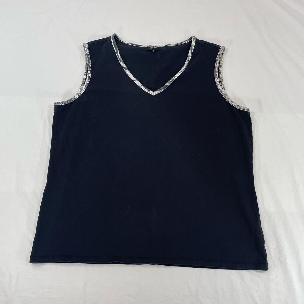 Orly V-Neck Snake Print Trim Black Tank Top XL Women Sleeveless Stretch